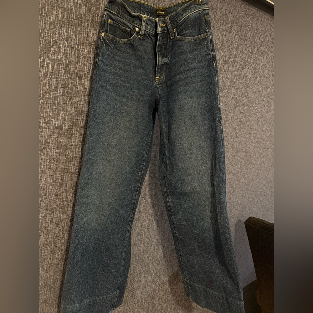 Express Dark Blue Wide‑Leg High‑Rise Jeans — Size 0, 27.5 in inseam